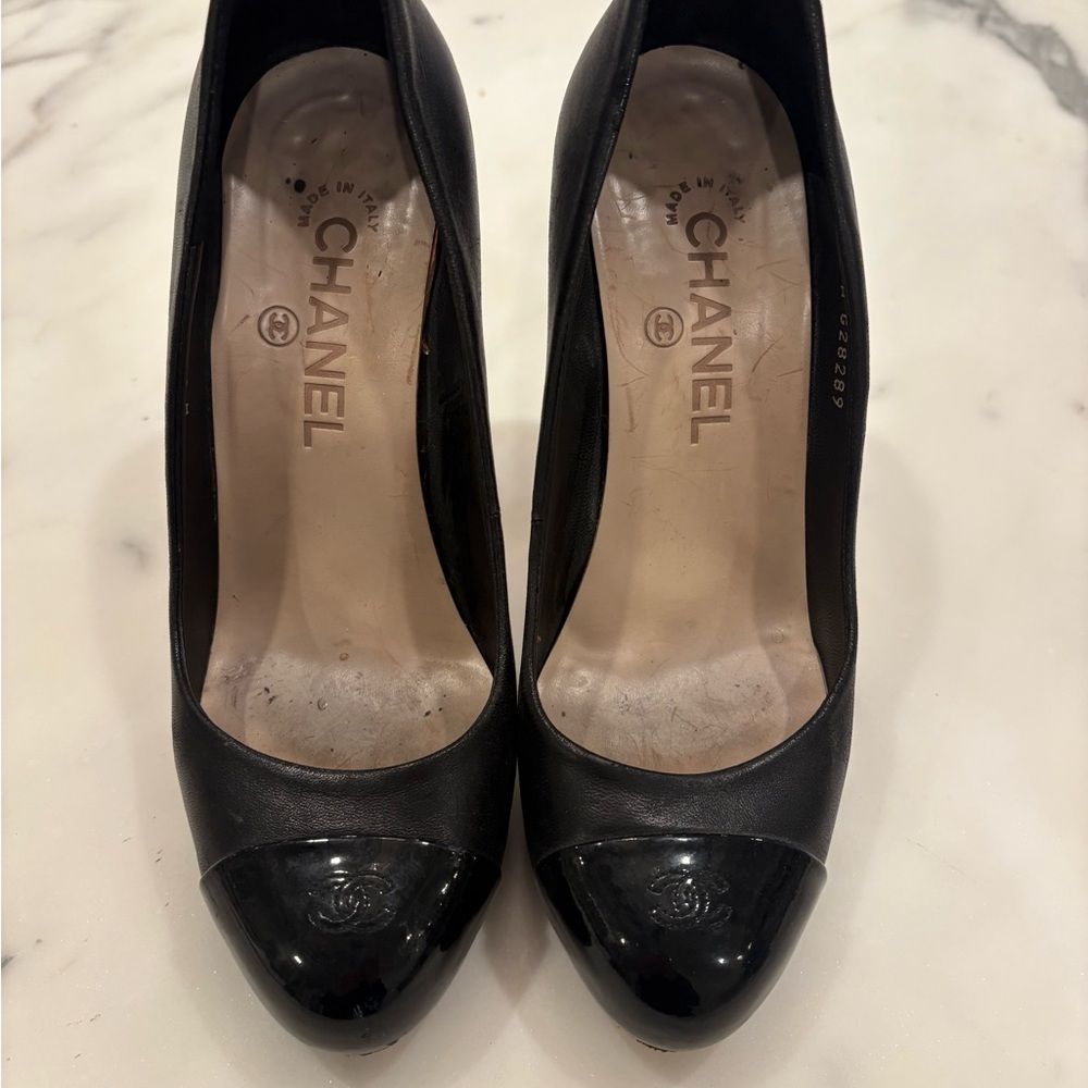 CHANEL Black Leather Heels